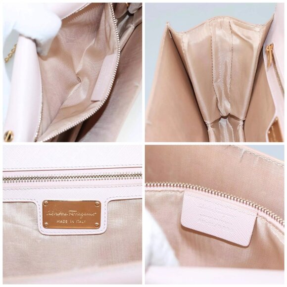 Salvatore Ferragamo Chain Shoulder Bag Leather Pink Gold Auth - Picture 12 of 14